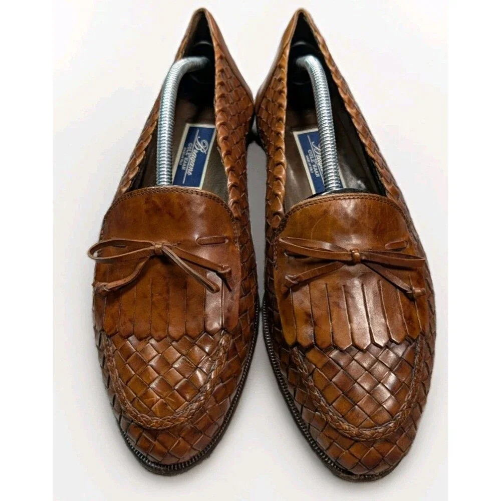 BRAGANO By COLE HAAN VINTAGE ITALIAN LOAFERS SIZE 11 WOVEN COGNAC LEATHER SHOES